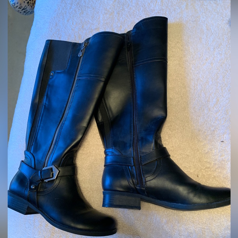 G by Guess Leather Tall Riding Boots Black - Picture 1 of 1